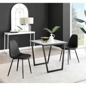 Image of Furniture Box Carson White Marble Effect Square Dining Table and 2 Black Corona Black Leg Chairs
