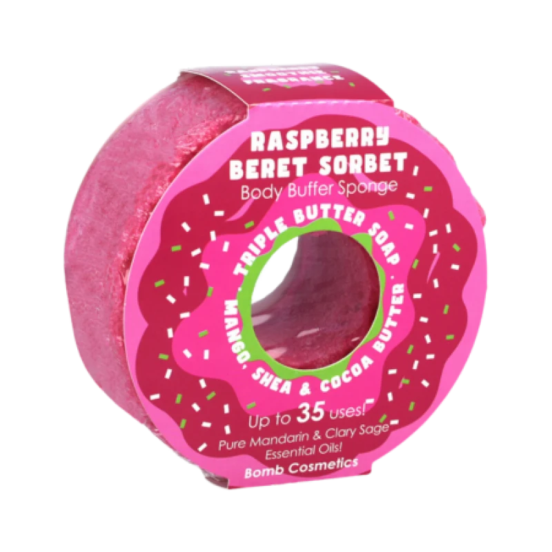 Image of Bomb Cosmetics Raspberry Beret Sorbet Body Buffer Sponge BBBUFBER