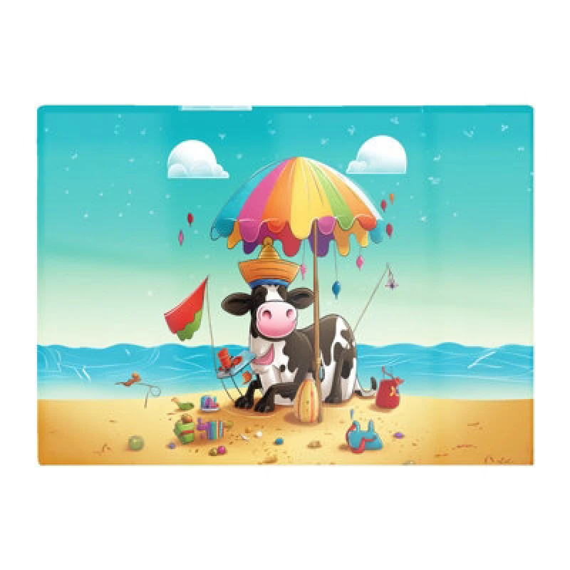 Image of Warren Reed Designer Cow On A Beach Holiday Glass Chopping Board