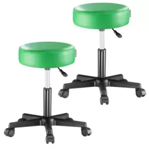 Image of 2 Pcs Stool with Wheels Green Faux Leather