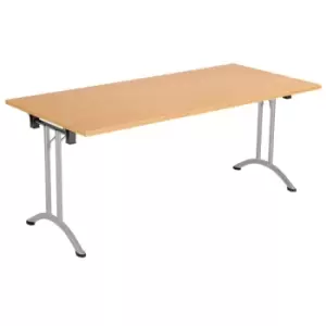 Image of Tc One Union Folding Table 1600 x 800 Silver Frame Beech Rectangular Top