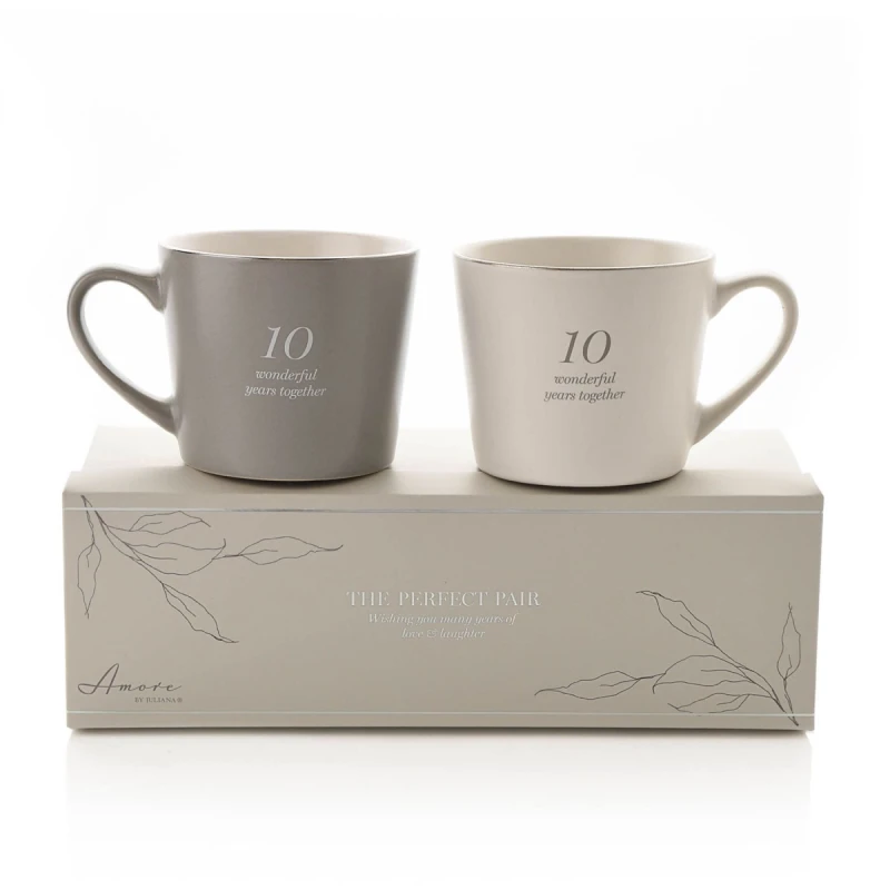 Image of Amore by Juliana Set of 2 Grey & White Mugs - 10th Anniversary Multi unisex