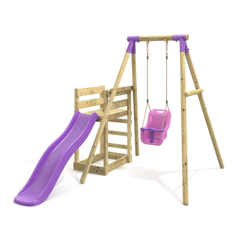 Image of OutdoorToys Single Garden Swing Set with Slide for Kids - Pluto Purple Purple Unisex