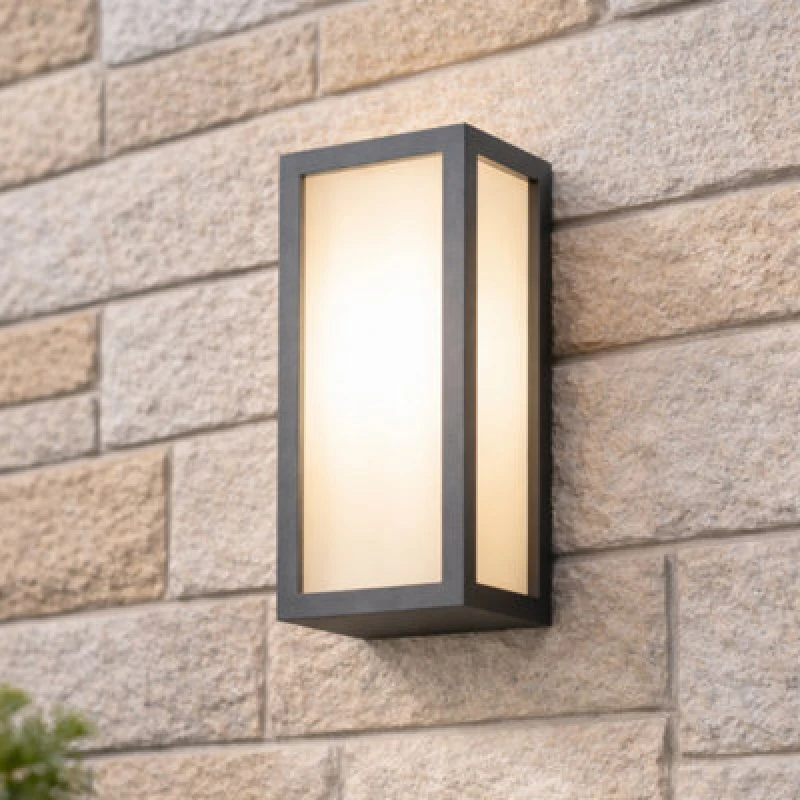 Image of CGC Lighting 'Kinsley' Black E27 Outdoor Wall Light Box Lantern Opal Diffuser IP54 Black unisex