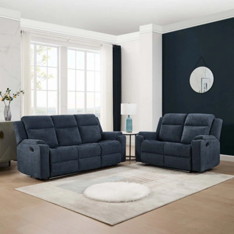 Image of More4Homes Orka 2+3 Seater Fabric Manual Recliner Sofa Set Blue