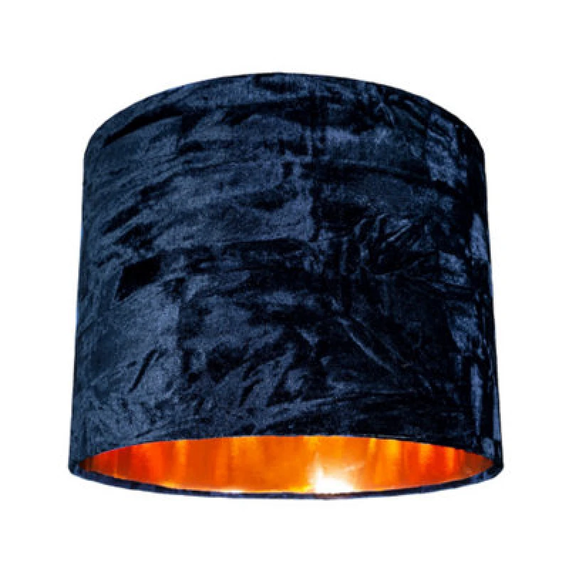 Image of Happy Homewares Modern Navy Crushed Velvet 8 Table/pendant Lampshade With Shiny Copper Inner