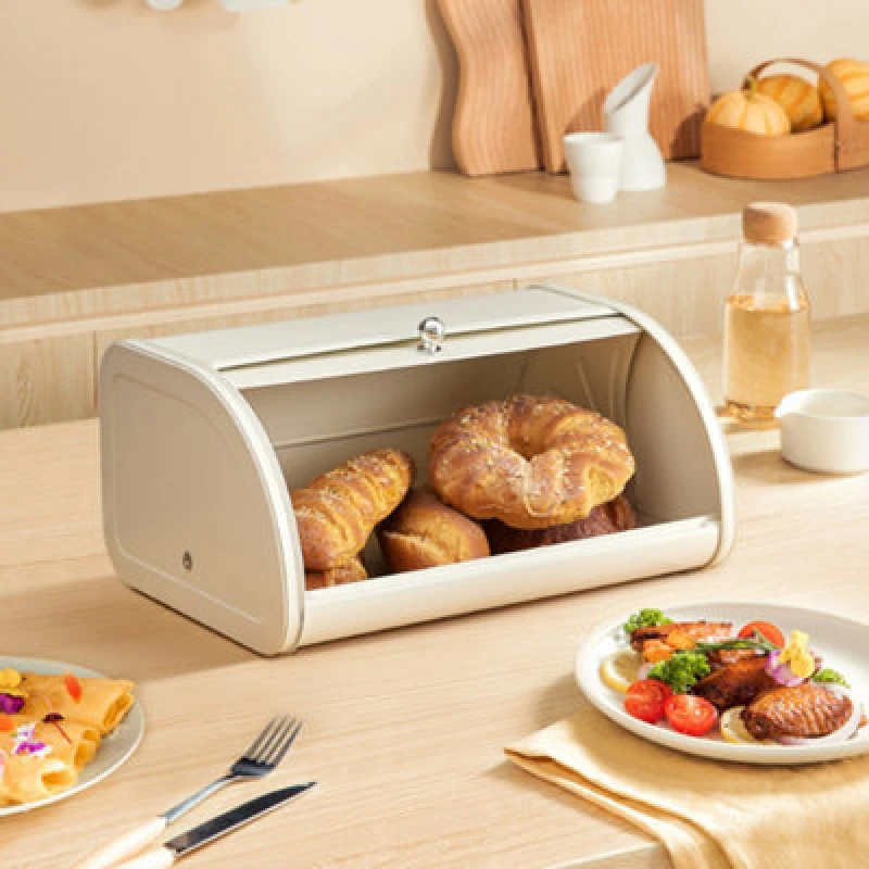 Image of Living And Home Cream Metal Bread Bins Bread Box With Lid,bread Bin,bread Container W 35 X D 26 X H 17 Cm