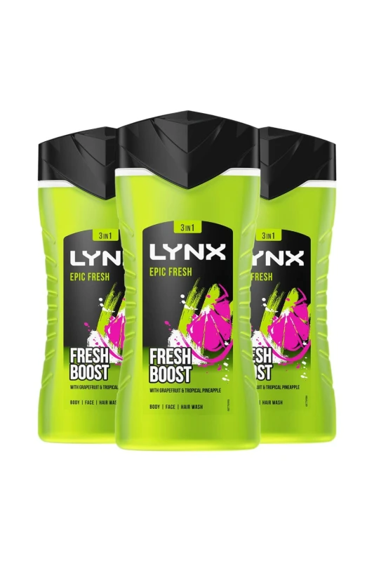 Image of Lynx 'Shower Gel' Epic Fresh 225ml 3 Pack Green male