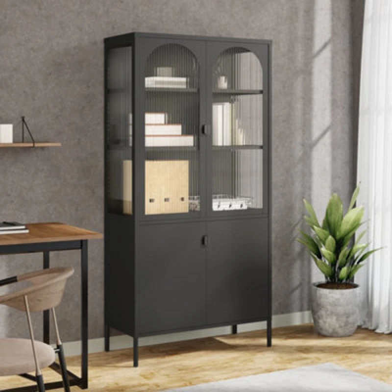 Image of VIDAXL Highboard Black 90x40x180cm Glass and Steel Vidaxl 8720845782313
