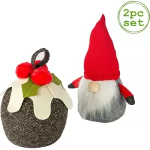 Image of Nicola Spring - 2 Piece Christmas Door Stop Set - Santa & Pudding