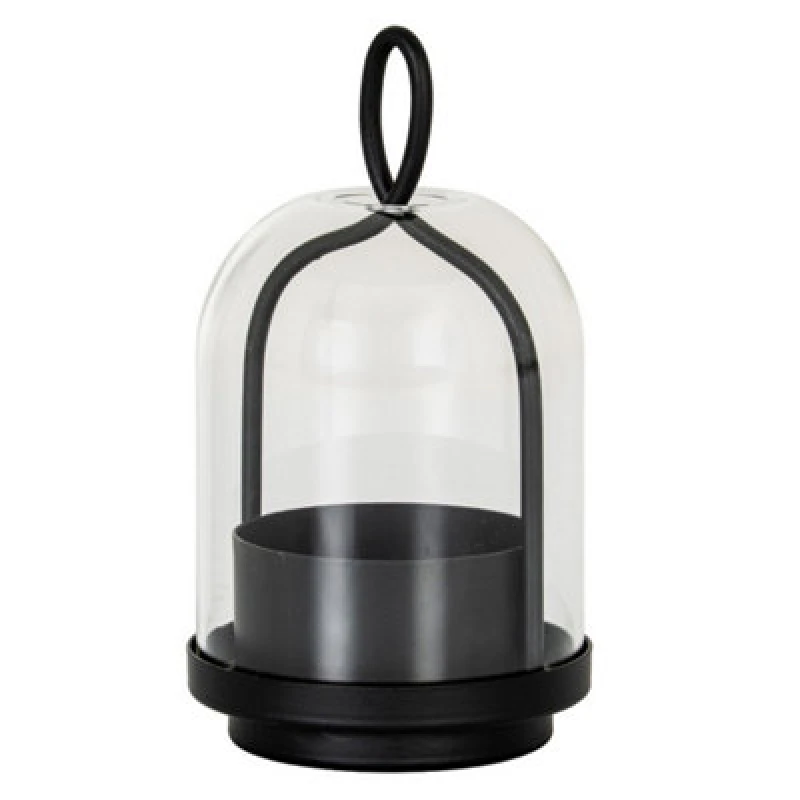 Image of Hill Interiors Nyx Large Candle Holder With Glass Cloche - L10 X W10 X H23cm - Black