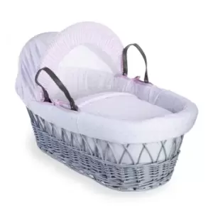 Image of Clair de Lune Stars & Stripes Grey Wicker Moses Basket - Pink