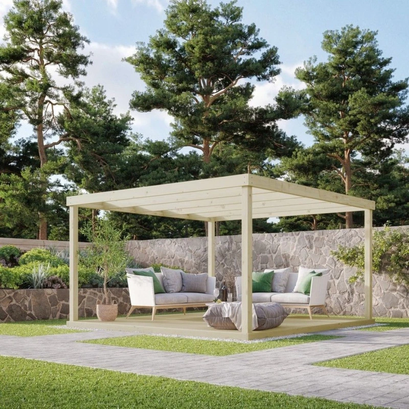 Image of Rutland County Garden Furniture Ltd Box Pergola & Decking Kit - Wood - L360 x W360cm - Light Green Light Green Unisex