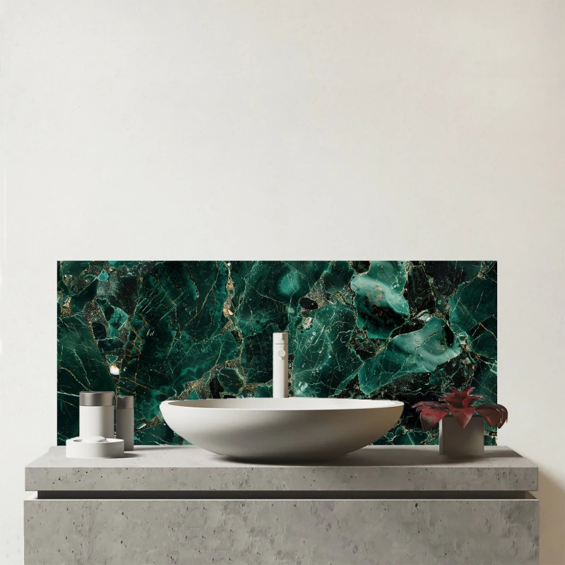 Image of Warren Reed - Designer Green Quartz Effect Glass Bathroom Splashback Green Unisex