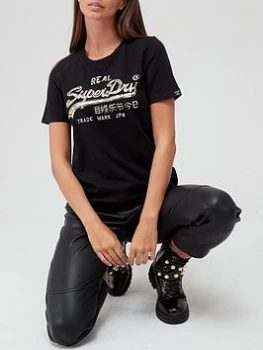 Image of Superdry Vintage Logo Boho Sparkle Tee - Black, Size 8, Women