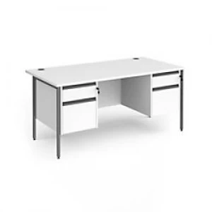 Image of Dams International Straight Desk with White MFC Top and Graphite H-Frame Legs and 2 x 2 Lockable Drawer Pedestals Contract 25 1600 x 800 x 725mm