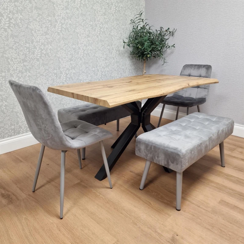 Image of Kosy Koala Modern Brown Dining Table With 2 Grey Velvet Chairs & 2 Velvet Benches, Multi DK117+2GYRO2GRB