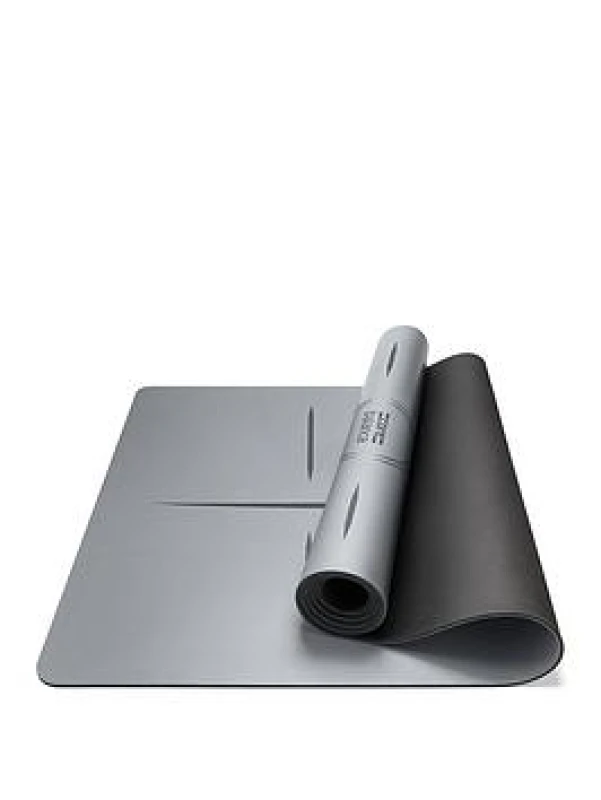Image of Core Balance Rubber Yoga Mat With Body Alignment Lines Non Slip Extra Wide Grey