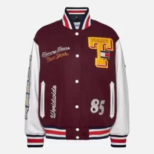 Image of Tommy Jeans Womens Letterman Jacket - Deep Rouge/Multi - S