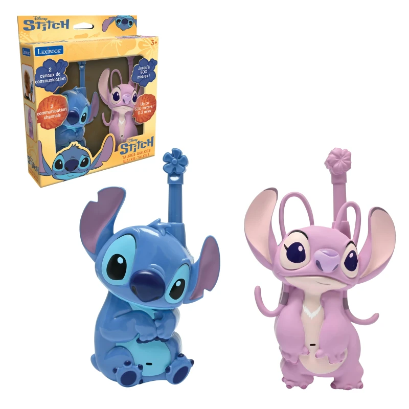 Image of Lexibook Disney Stitch Stitch en Angel 3D portofoons 500m bereik 2 communicatiekanalen Riemclip Blauw/roze TW18D1
