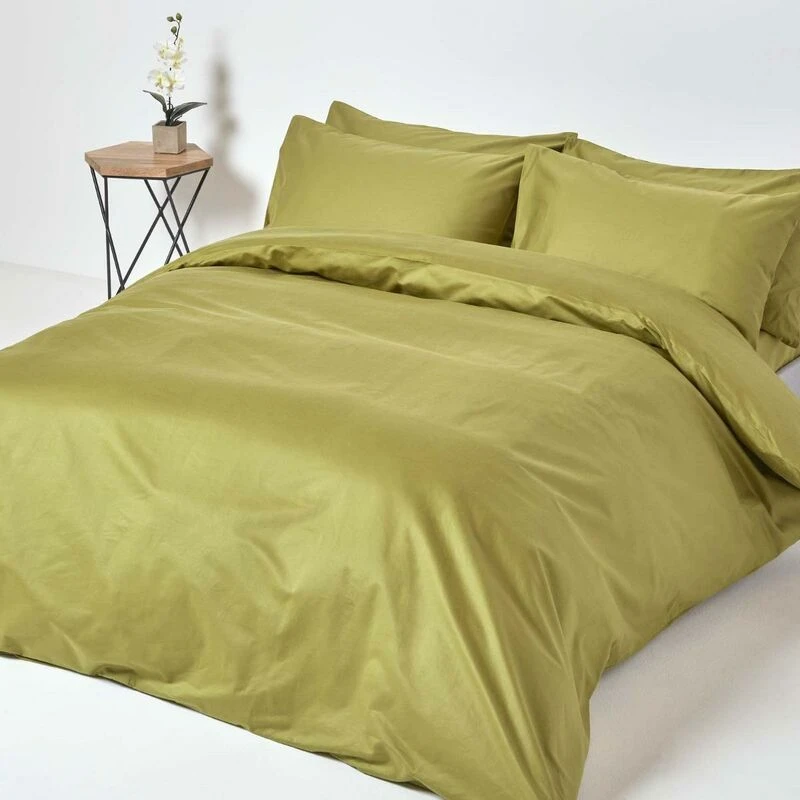 Image of Homescapes Olive Green Egyptian Cotton Duvet Cover With Pillowcases 1000 Thread Count, Double