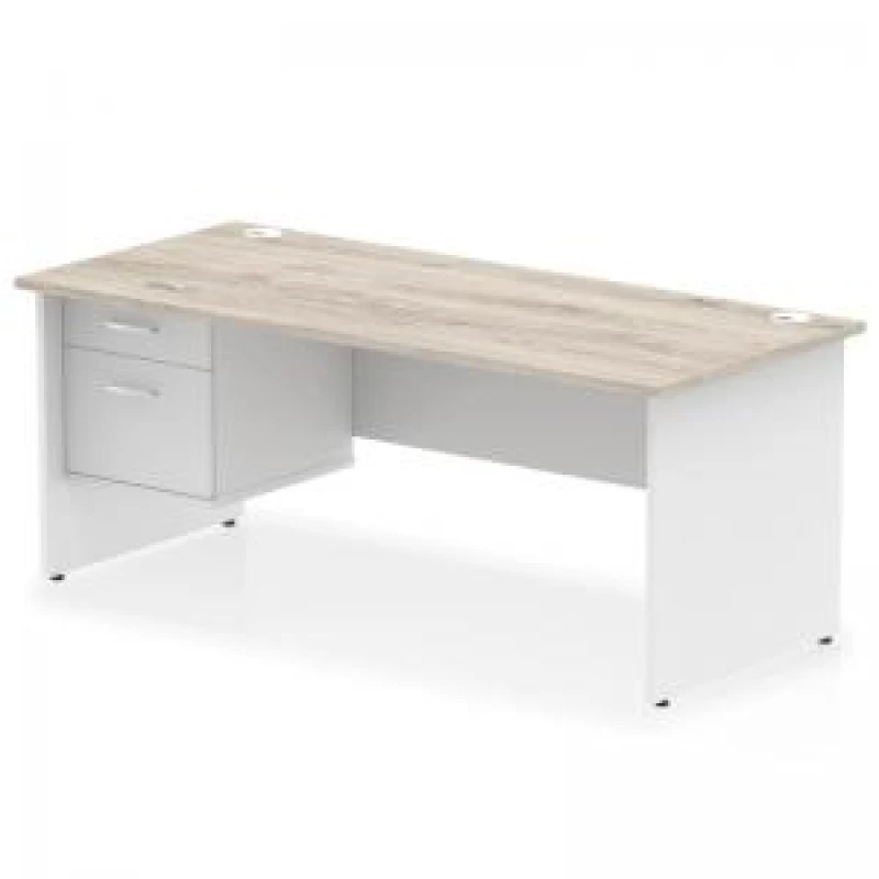 Image of Impulse Impulse 1800 x 800mm Straight Office Desk Grey Oak Top White Panel End Leg with 1 x 2 Drawer Fixed Pedestal MIRDP18FP2GRYWHT
