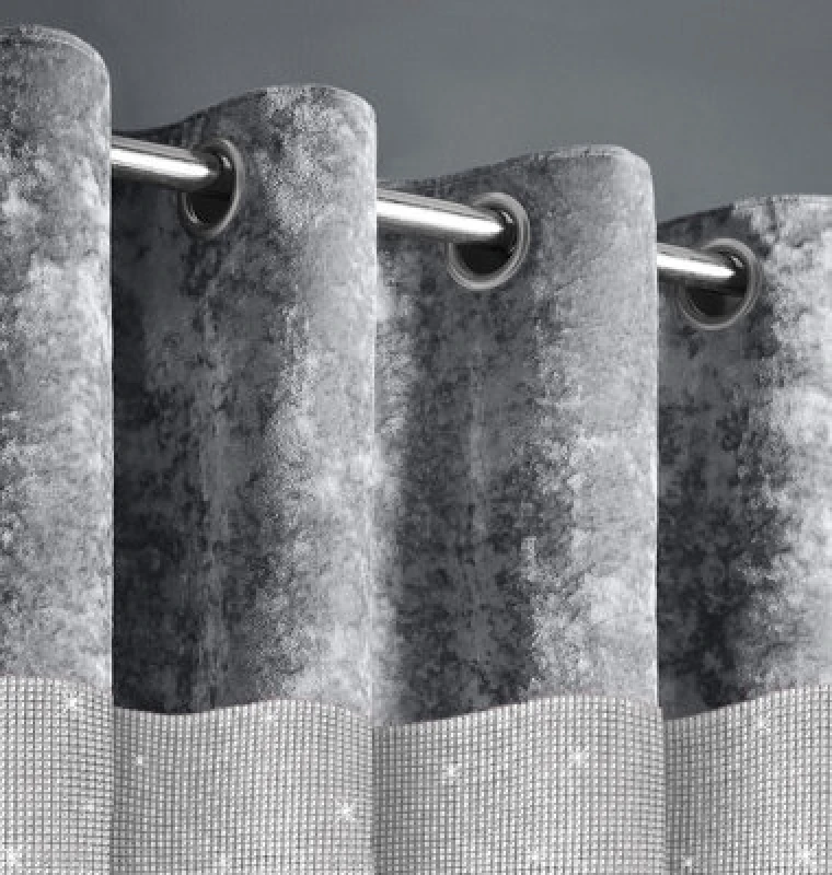 Image of Intimates Diamante Velvet Fully Lined Curtains - Ring Top Luxury Window Drapes - Plush And Soft Fabric, Modern & Chic Design - Silver