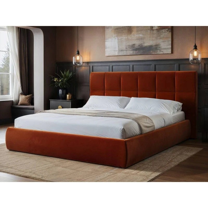 Image of Solace+Co Mika Ottoman Bed Burnt Orange Velvet Size: Double Orange Unisex Double