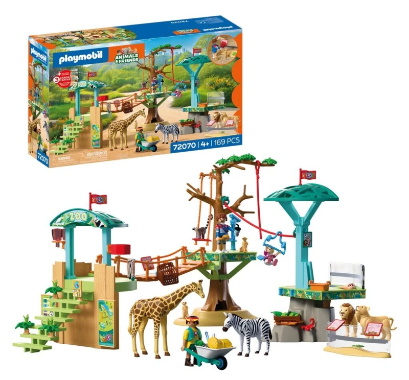 Image of PLAYMOBIL Animals & Friends Dierentuin Wildernis Klimpark 3 platforms met kabelbaan en hangbrug speelgoed voor kinderen vanaf 4 jaar 72070