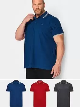 Image of BadRhino Tipped Polo 3pk - Ebony/ Red/ Sodalite, Multi, Size L, Men