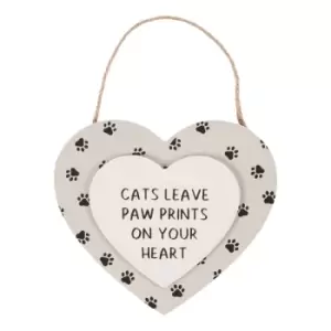 Image of Cats Leave Paw Prints MDF Hanging Heart Sign