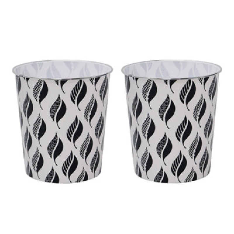 Image of JVL JVL - Small Leaves Waste Paper Bin, Black and White, Set of 2 16-214-2
