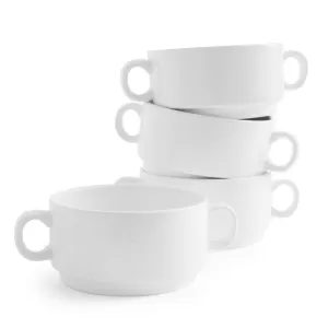 Image of Set of 4 White 2 Handled Soup Bowls