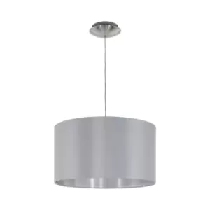 Image of Pendant Light Colour Satin Nickel Steel Shade Grey Silver Fabric Bulb E27 1x60W