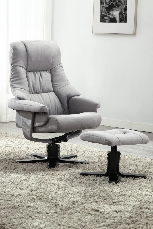 Image of More4Homes Sorento Swivel Recliner Linen Fabric Chair w Footstool Armchair Grey Grey