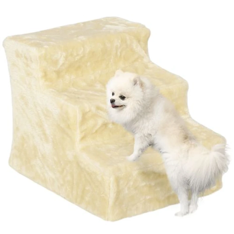 Image of PawHut Pawhut - Three-Step Portable Dog Stairs with Washable Plush Cover 5061025019281