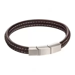 Image of Plait Detail Brown Leather Brushed Finish Bracelet B5403