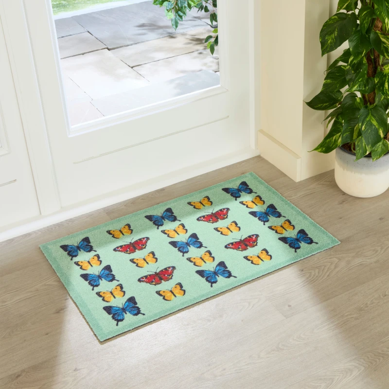 Image of Artsy Mats Butterfly Pattern Indoor Washable Doormat 80x50cm in Light Green Size: 50cm x 80cm Light Green Unisex 50cm x 80 cm