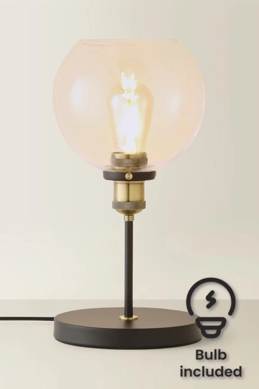Image of ValueLights Sheridan Industrial Glass Bowl Gold Trim Black Table Lamp and LED Bulb Black