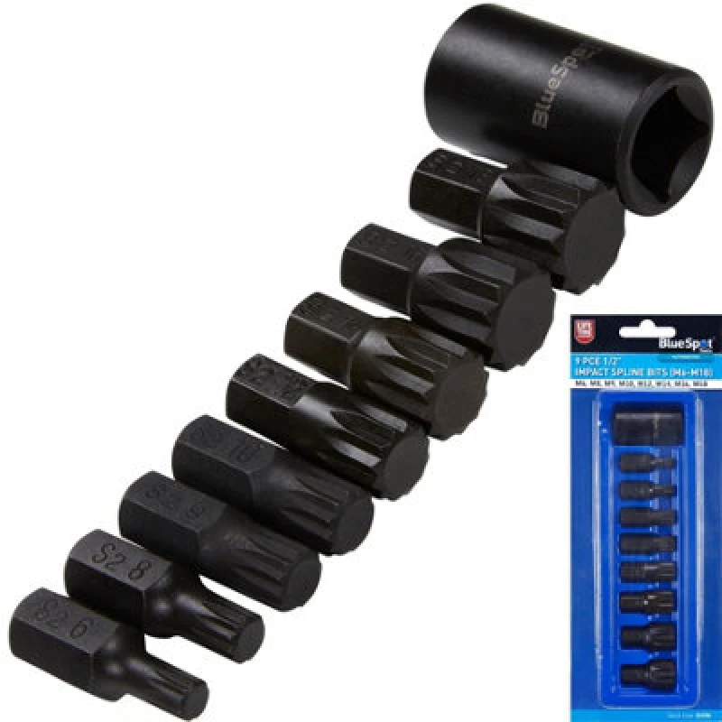 Image of BlueSPOT Bluespot - 9pc Impact Spline Bit Socket Set M6-M18 S2 Steel 1/2' Drive 1496