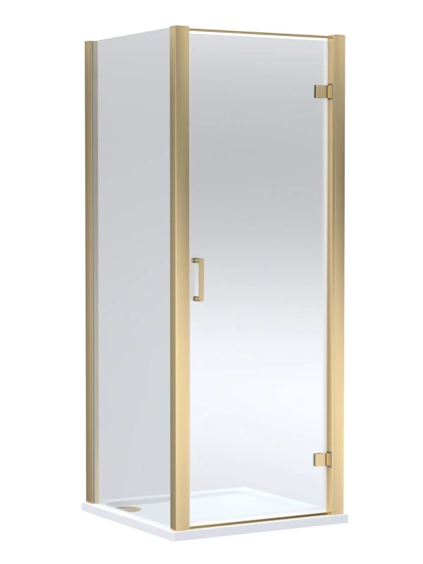 Image of Balterley Hinged Shower Door & Tray: 900x900mm Brushed Brass/White in Metallics Metallics Unisex