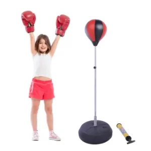 Image of HOMCOM Kids PU Freestanding Boxing Punch Bag w/ Gloves Black/Red