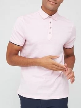 Image of Ted Baker Soya Herringbone Polo Shirt - Pale Pink, Size 4, Men