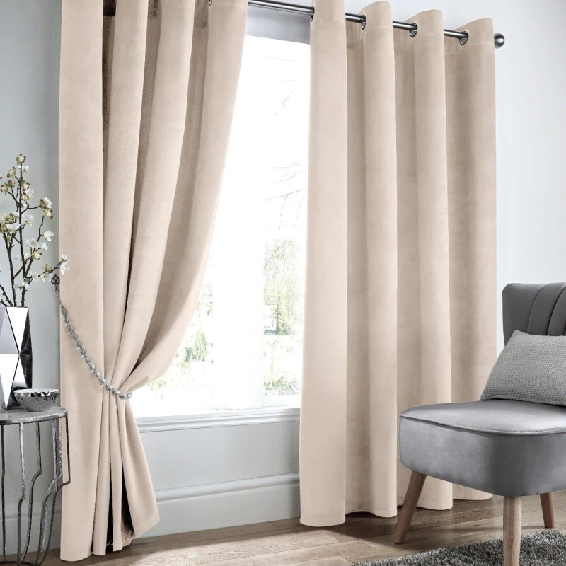 Image of Alan Symonds Velvet Blackout Ring Top Eyelet Curtains Cream unisex 117x137cm