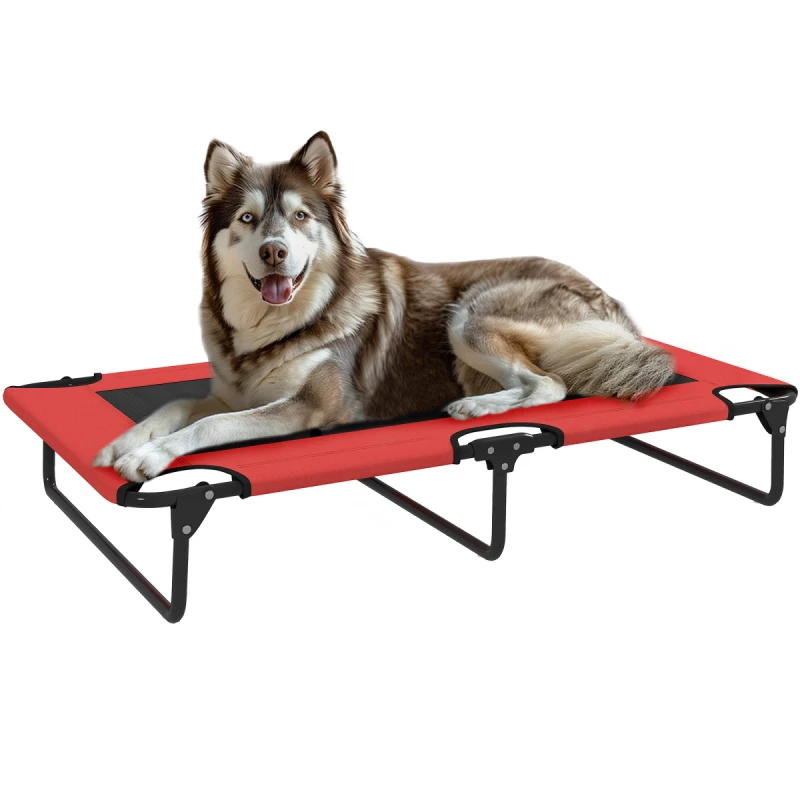 Image of PawHut Raised Dog Bed with Breathable Mesh for Large Dogs, Red, Red D04-299V01RD