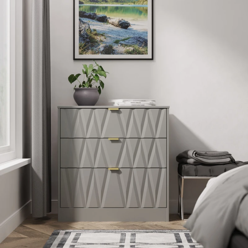 Image of Fiji Ready Assembled Grey & Oak 5 Drawer Wide Bedside Chest (H)1089mm (W)450mm (D)395mm