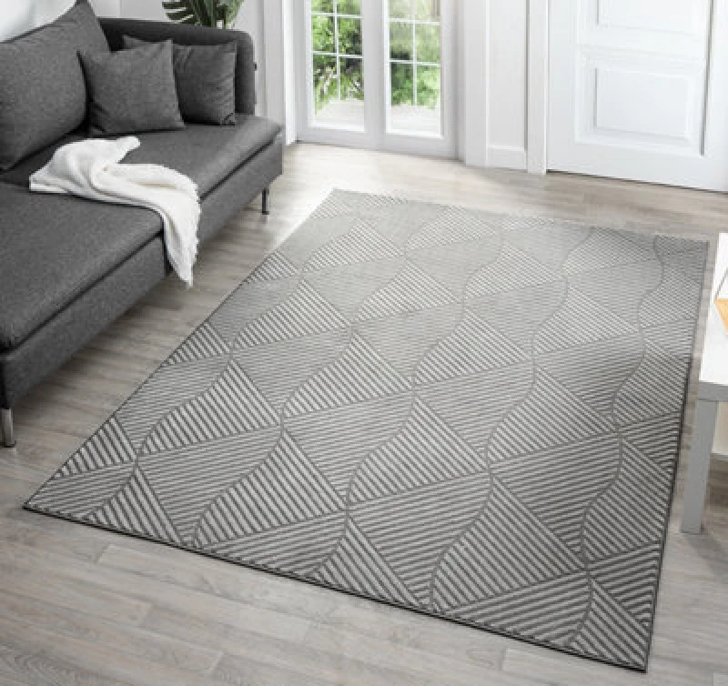 Image of Vellure Modern Indoor Living Room Area Rug Embossed Metallic Sheen Pyramid Design Anthracite 120X170 Cm