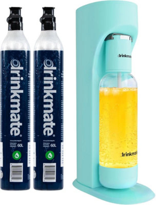 Image of Drinkmate Omnifizz Sparkling Water Soda Maker With 2X 60L Co2 Cylinders, Arctic Blue