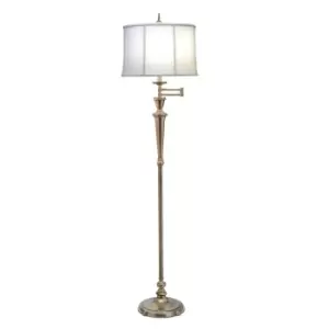 Image of Floor Lamp Swing Arm Directional Off White Shade Burnished Brass LED E27 60W