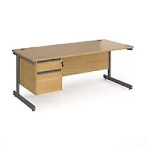 Image of Dams International Straight Desk with Oak Coloured MFC Top and Graphite Frame Cantilever Legs and 2 Lockable Drawer Pedestal Contract 25 1800 x 800 x